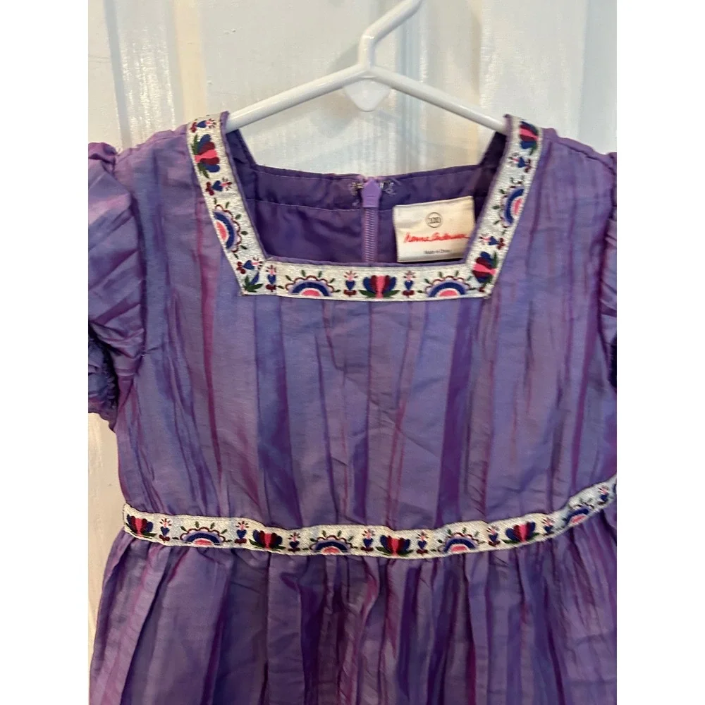 Hanna Andersson Tiered Dress Purple Embroidered Crinkle Iridescent Special Bin A